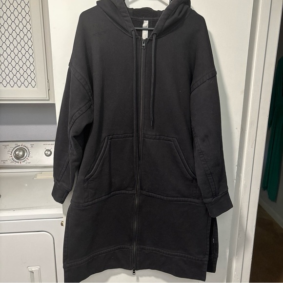 Athleta Tenacity Duster Full Zip Longline Hoodie Jacket Black Size L Sweatshirt - Picture 2 of 6